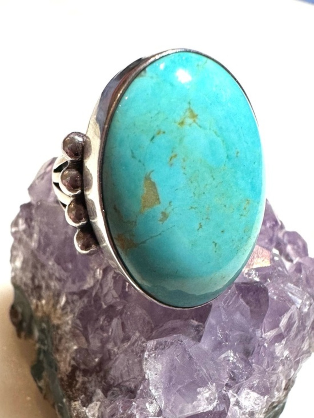 Navajo Ray Tafoya Native American Turquoise Cabochon Sterling Silver Ring